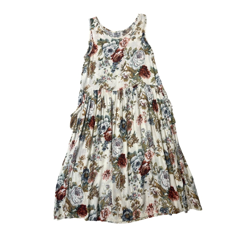 Vintage 90's Bila Antique Rose Floral Maxi Jumper Dress L Cottagecore Feminine - Picture 5 of 11